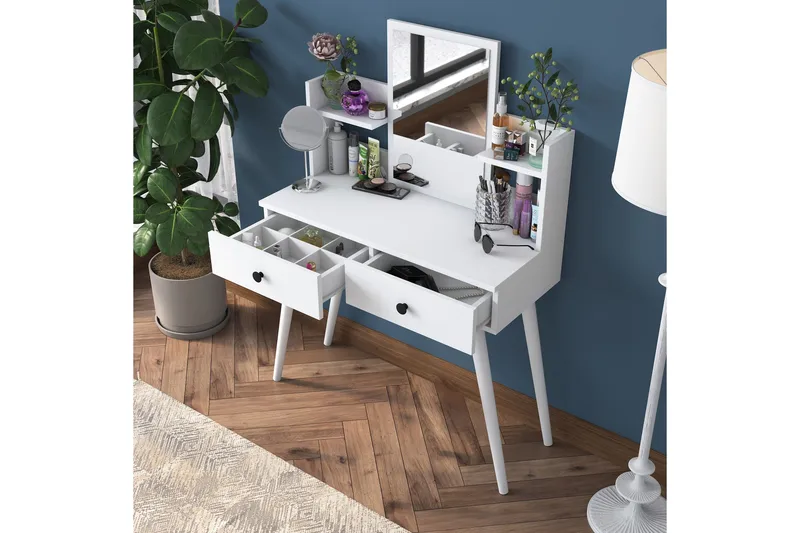 Junji Meikkipöytä 89,8x111,8 cm Valkoinen - Hanah Home - Huonekalut - Pöytä & ruokailuryhmä - Meikki- & kampauspöydät