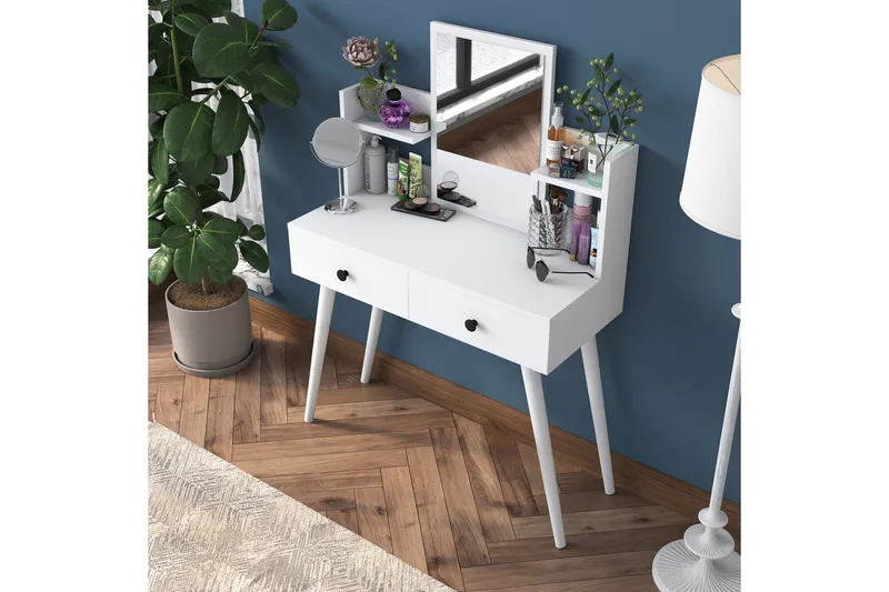 Junji Meikkipöytä 89,8x111,8 cm Valkoinen - Hanah Home - Huonekalut - Pöytä & ruokailuryhmä - Meikki- & kampauspöydät