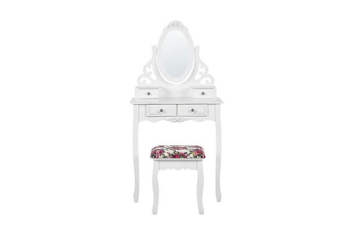 Kampauspöytä Idrissia 70 cm soikea peili + jakkara - Valkoinen - Meikkipöytä peilillä - Meikki- & kampauspöydät