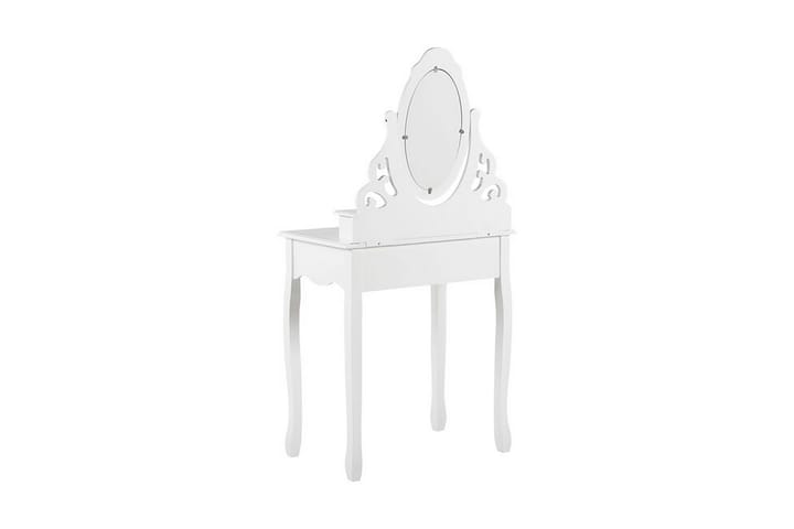 Kampauspöytä Idrissia 70 cm soikea peili + jakkara - Valkoinen - Meikkipöytä peilillä - Meikki- & kampauspöydät