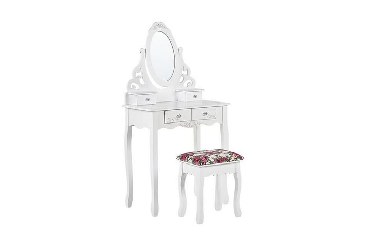 Kampauspöytä Idrissia 70 cm soikea peili + jakkara - Valkoinen - Meikki- & kampauspöydät - Meikkipöytä peilillä