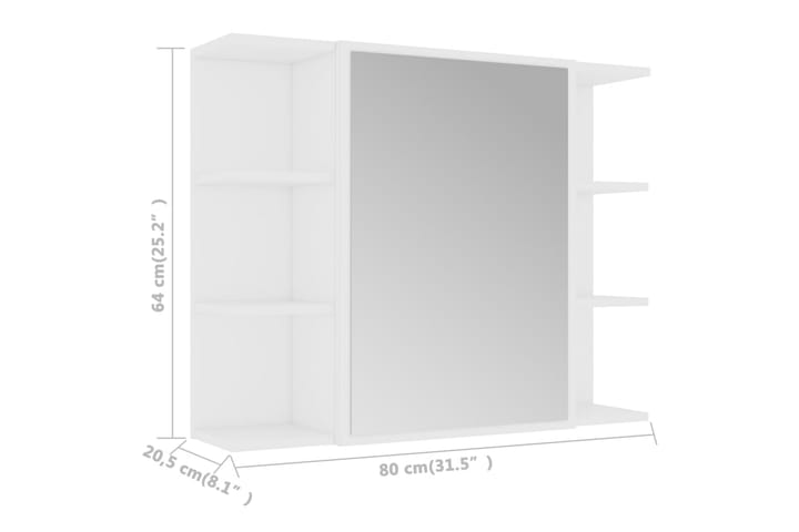 Kylpyhuoneen peilikaappi valkoinen 80x20,5x64 cm lastulevy - Valkoinen - Meikki- & kampauspöydät