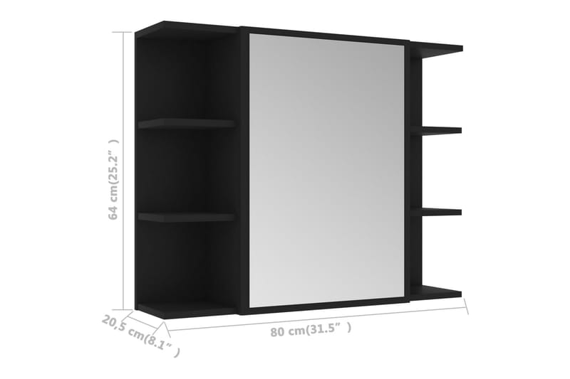 Kylpyhuoneen peilikaappi musta 80x20,5x64 cm lastulevy - Musta - Huonekalut - Pöytä & ruokailuryhmä - Meikki- & kampauspöydät
