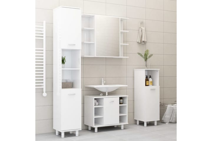 Kylpyhuoneen peilikaappi korkeakiilto valkoinen 80x20,5x64cm - Valkoinen - Meikki- & kampauspöydät