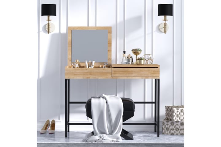 Meikkipöytä 45x100 cm - Luonnonväri/Musta - Meikkipöytä peilillä - Meikki- & kampauspöydät