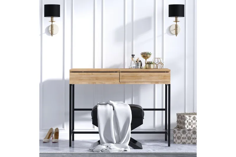 Meikkipöytä 45x100 cm - Luonnonväri/Musta - Huonekalut - Pöytä & ruokailuryhmä - Meikki- & kampauspöydät - Meikkipöytä peilillä