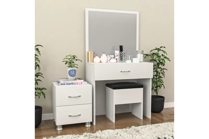 Meikkipöytä 93x139 cm - Valkoinen - Huonekalut - Pöytä & ruokailuryhmä - Meikki- & kampauspöydät - Meikkipöytä peilillä
