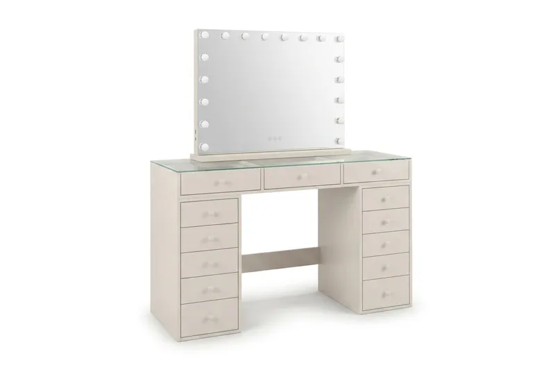 Meikkipöytä Basic Home Glow 120 cm ja Glow-meikkipeili 80 cm Beige - Huonekalut - Pöytä & ruokailuryhmä - Meikki- & kampauspöydät - Meikkipöytä valolla