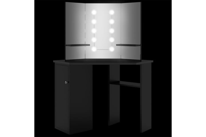 Meikkipöytä kulmaan LED-valoilla 111x54x141,5 cm - Musta - Meikkipöytä valolla - Meikkipöytä peilillä - Meikki- & kampauspöydät