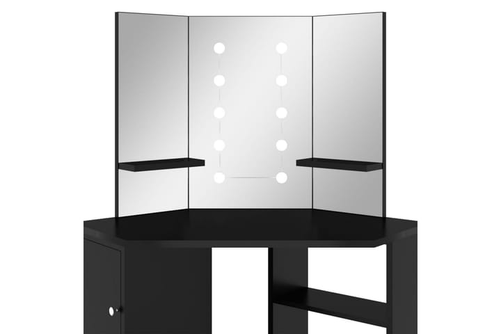 Meikkipöytä kulmaan LED-valoilla 111x54x141,5 cm - Musta - Meikki- & kampauspöydät - Meikkipöytä valolla - Meikkipöytä peilillä