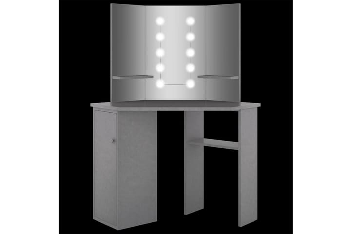 Meikkipöytä kulmaan LED-valoilla betoninharmaa 111x54x141,5 - Meikkipöytä valolla - Meikkipöytä peilillä - Meikki- & kampauspöydät