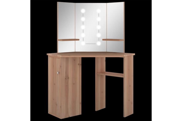 Meikkipöytä kulmaan LED-valoilla tammi 111x54x141,5 cm - Meikkipöytä valolla - Meikkipöytä peilillä - Meikki- & kampauspöydät