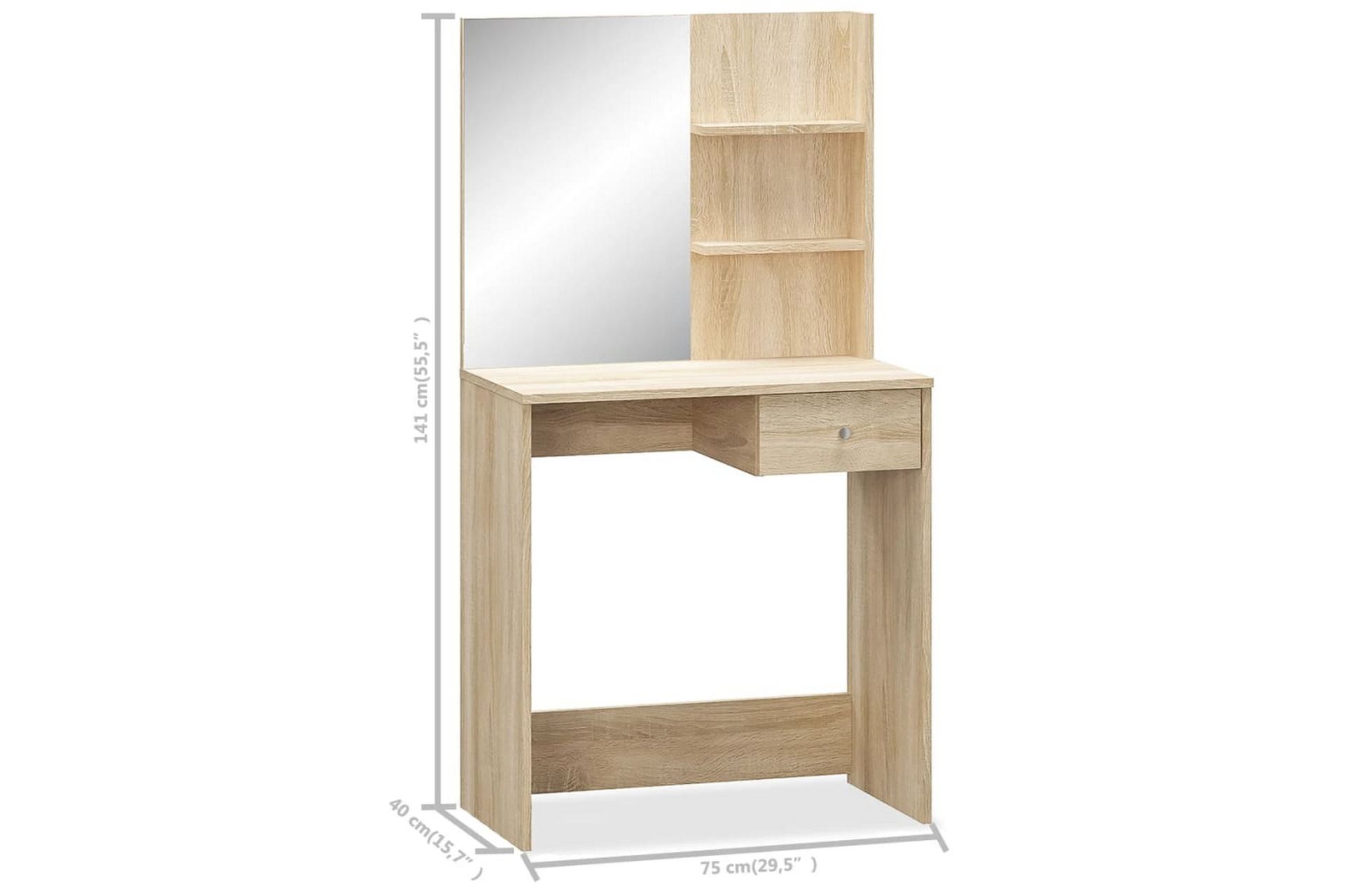 Meikkipöytä Lastulevy 75x40x141 cm Tammi - Ruskea - Huonekalut - Pöytä & ruokailuryhmä - Meikki- & kampauspöydät - Meikkipöytä peilillä