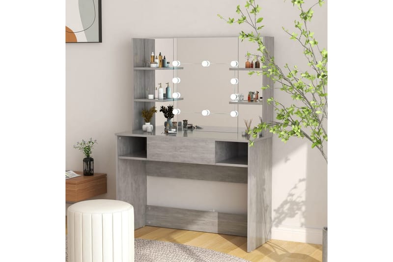Meikkipöytä LED-valoilla 100x40x135 cm MDF betoninharmaa - Harmaa - Huonekalut - Pöytä & ruokailuryhmä - Meikki- & kampauspöydät