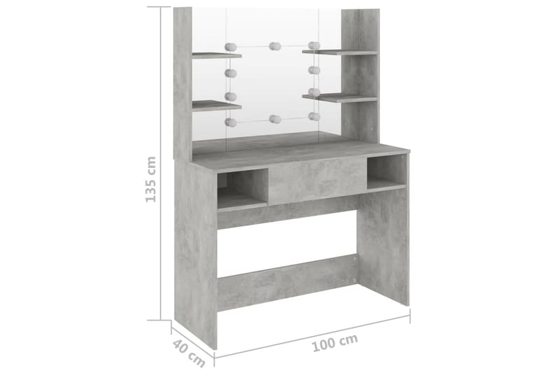 Meikkipöytä LED-valoilla 100x40x135 cm MDF betoninharmaa - Harmaa - Huonekalut - Pöytä & ruokailuryhmä - Meikki- & kampauspöydät
