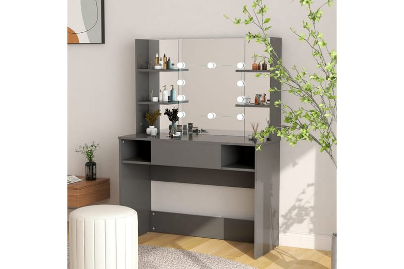 Meikkipöytä LED-valoilla 100x40x135 cm MDF harmaa - Harmaa - Huonekalut - Pöytä & ruokailuryhmä - Meikki- & kampauspöydät