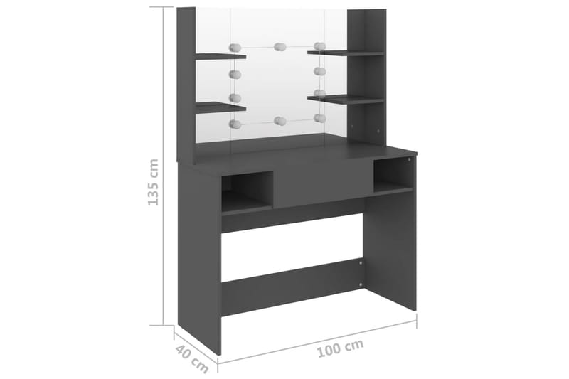 Meikkipöytä LED-valoilla 100x40x135 cm MDF harmaa - Harmaa - Meikki- & kampauspöydät