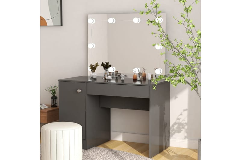 Meikkipöytä LED-valoilla 110x55x145 cm MDF harmaa - Harmaa - Huonekalut - Pöytä & ruokailuryhmä - Meikki- & kampauspöydät