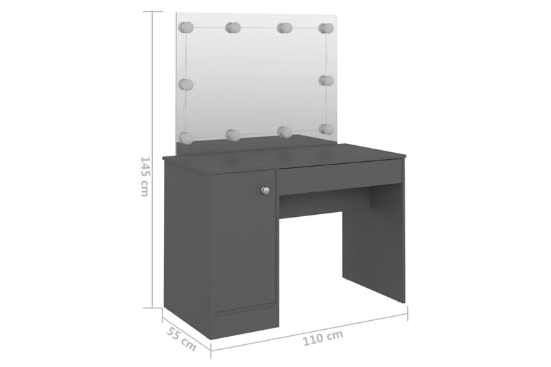 Meikkipöytä LED-valoilla 110x55x145 cm MDF harmaa - Harmaa - Meikki- & kampauspöydät