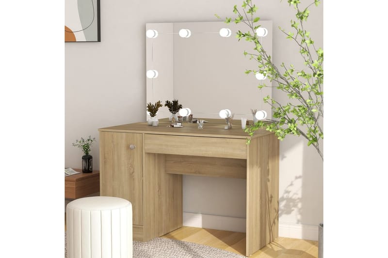 Meikkipöytä LED-valoilla 110x55x145 cm MDF tammi - Ruskea - Huonekalut - Pöytä & ruokailuryhmä - Meikki- & kampauspöydät