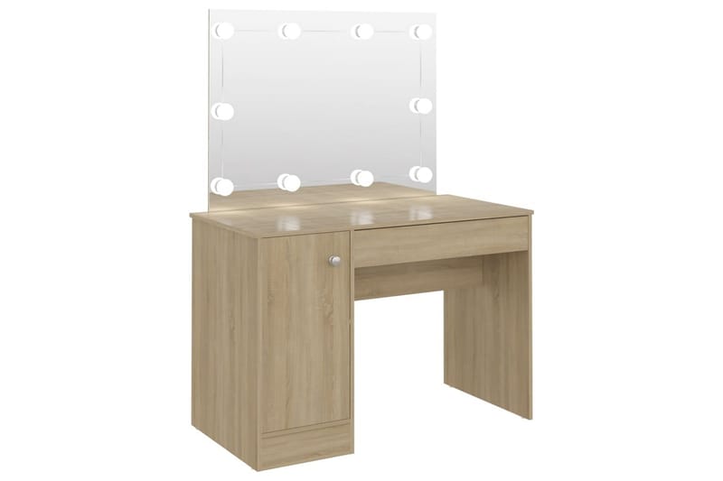 Meikkipöytä LED-valoilla 110x55x145 cm MDF tammi - Ruskea - Huonekalut - Pöytä & ruokailuryhmä - Meikki- & kampauspöydät