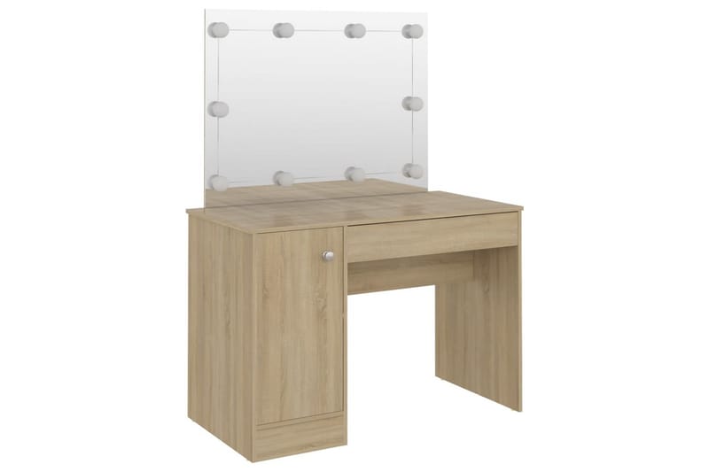 Meikkipöytä LED-valoilla 110x55x145 cm MDF tammi - Ruskea - Huonekalut - Pöytä & ruokailuryhmä - Meikki- & kampauspöydät