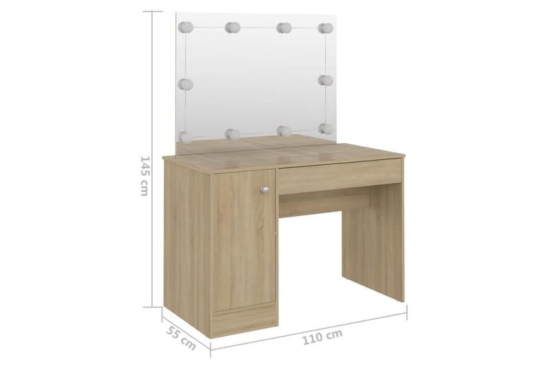 Meikkipöytä LED-valoilla 110x55x145 cm MDF tammi - Ruskea - Huonekalut - Pöytä & ruokailuryhmä - Meikki- & kampauspöydät