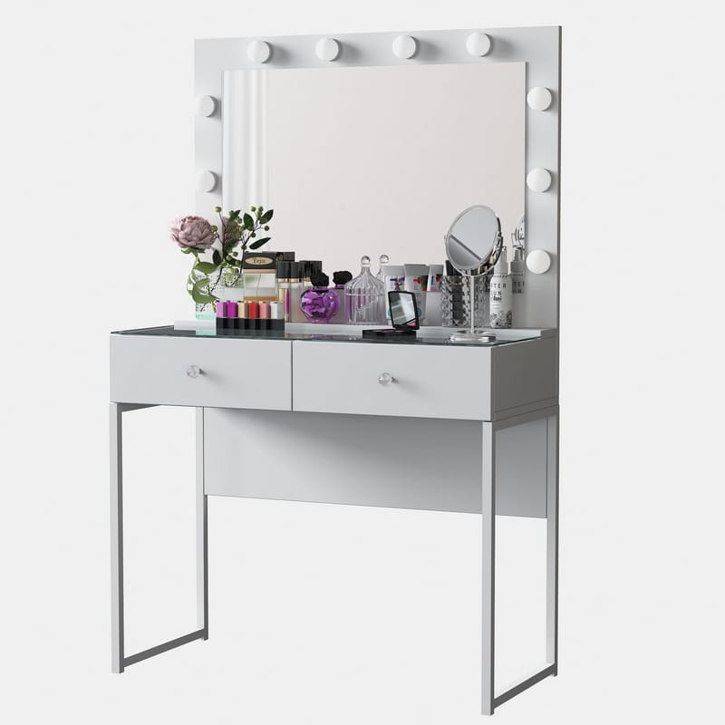Meikkipöytä Wallxpert Eska BJ158 (90 x 141,8 x 40 cm) valkoinen - Valkoinen - Huonekalut - Pöytä & ruokailuryhmä - Meikki- & kampauspöydät - Meikkipöytä valolla