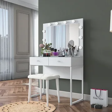 Meikkipöytä Wallxpert Eska BJ164 (90 x 141,8 x 40 cm) valkoinen - Valkoinen - Huonekalut - Pöytä & ruokailuryhmä - Meikki- & kampauspöydät - Meikkipöytä valolla
