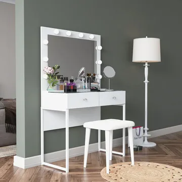 Meikkipöytä Wallxpert Eska BJ164 (90 x 141,8 x 40 cm) valkoinen - Valkoinen - Huonekalut - Pöytä & ruokailuryhmä - Meikki- & kampauspöydät - Meikkipöytä valolla