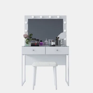 Meikkipöytä Wallxpert Eska BJ164 (90 x 141,8 x 40 cm) valkoinen - Valkoinen - Huonekalut - Pöytä & ruokailuryhmä - Meikki- & kampauspöydät - Meikkipöytä valolla