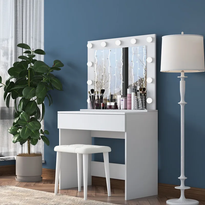 Meikkipöytä Wallxpert Gala Shelf (90 x 76,8 x 45 cm) Valkoinen - Valkoinen - Huonekalut - Pöytä & ruokailuryhmä - Meikki- & kampauspöydät - Meikkipöytä valolla