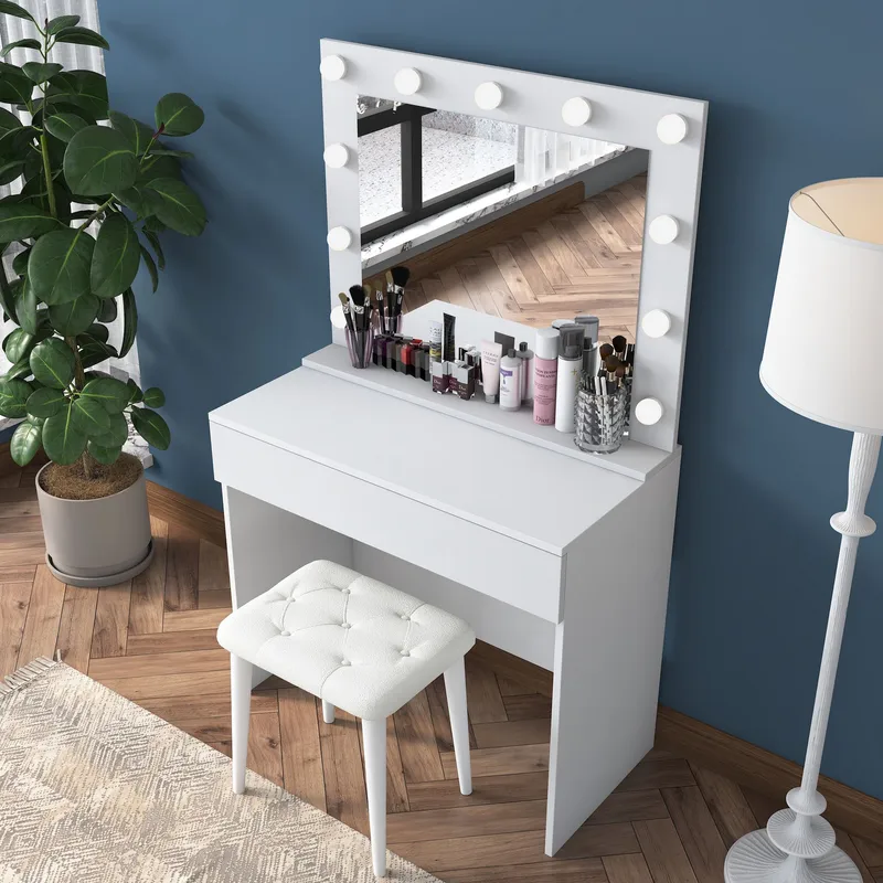Meikkipöytä Wallxpert Gala Shelf (90 x 76,8 x 45 cm) Valkoinen - Valkoinen - Huonekalut - Pöytä & ruokailuryhmä - Meikki- & kampauspöydät - Meikkipöytä valolla
