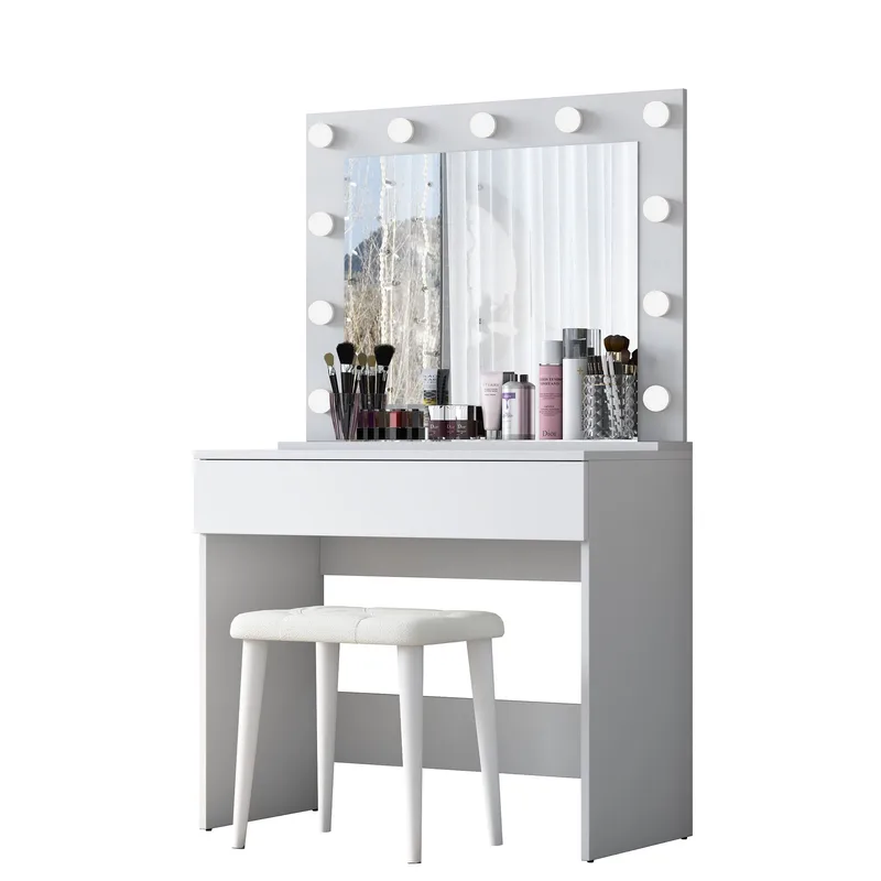 Meikkipöytä Wallxpert Gala Shelf (90 x 76,8 x 45 cm) Valkoinen - Valkoinen - Huonekalut - Pöytä & ruokailuryhmä - Meikki- & kampauspöydät - Meikkipöytä valolla