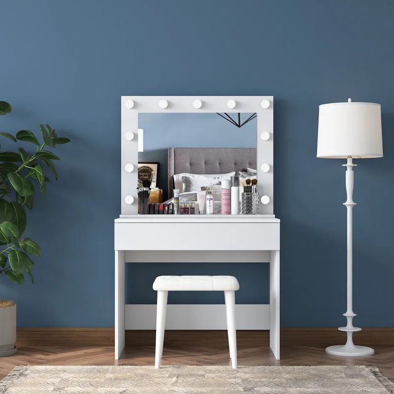Meikkipöytä Wallxpert Gala Shelf (90 x 76,8 x 45 cm) Valkoinen - Valkoinen - Huonekalut - Pöytä & ruokailuryhmä - Meikki- & kampauspöydät - Meikkipöytä valolla
