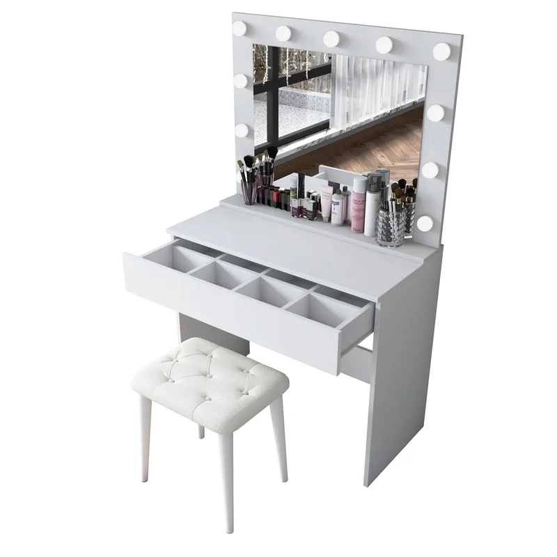 Meikkipöytä Wallxpert Gala Shelf (90 x 76,8 x 45 cm) Valkoinen - Valkoinen - Huonekalut - Pöytä & ruokailuryhmä - Meikki- & kampauspöydät - Meikkipöytä valolla