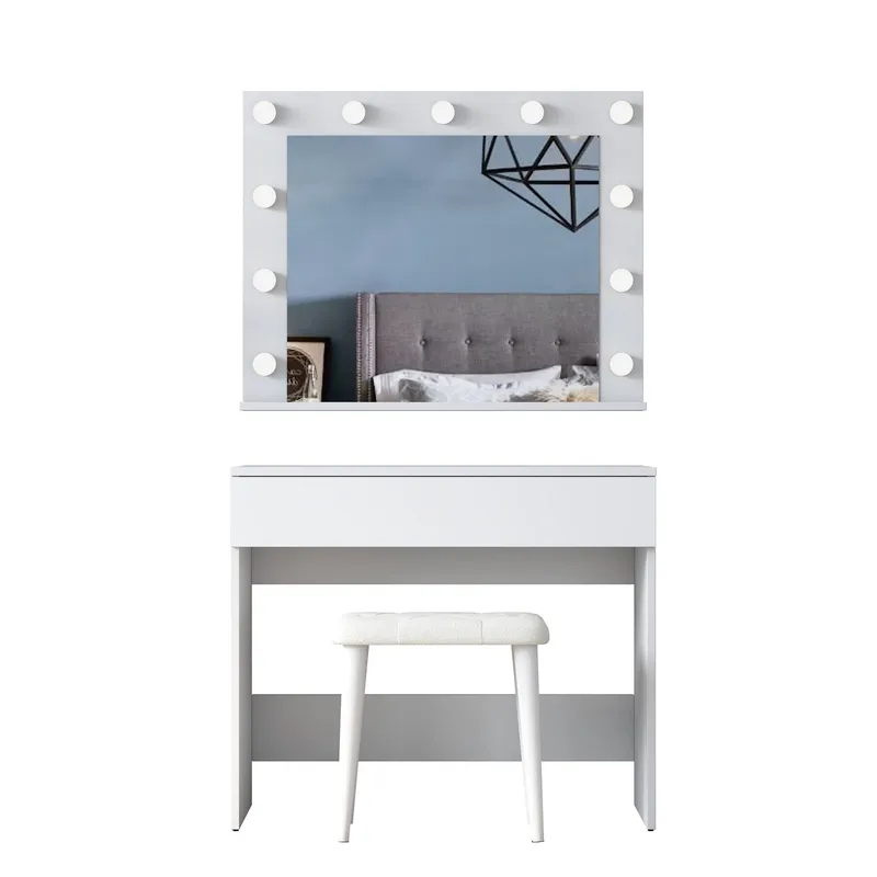Meikkipöytä Wallxpert Gala Shelf (90 x 76,8 x 45 cm) Valkoinen, Valkoinen