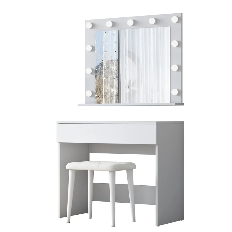 Meikkipöytä Wallxpert Gala Shelf (90 x 76,8 x 45 cm) Valkoinen - Valkoinen - Huonekalut - Pöytä & ruokailuryhmä - Meikki- & kampauspöydät - Meikkipöytä valolla