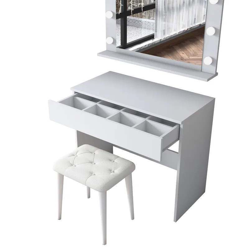 Meikkipöytä Wallxpert Gala Shelf (90 x 76,8 x 45 cm) Valkoinen - Valkoinen - Huonekalut - Pöytä & ruokailuryhmä - Meikki- & kampauspöydät - Meikkipöytä valolla