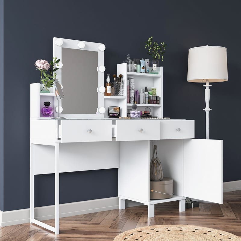 Meikkipöytä Wallxpert Hyla BJ139 (120 x 136,8 x 40 cm) valkoinen - Valkoinen - Huonekalut - Pöytä & ruokailuryhmä - Meikki- & kampauspöydät - Meikkipöytä valolla