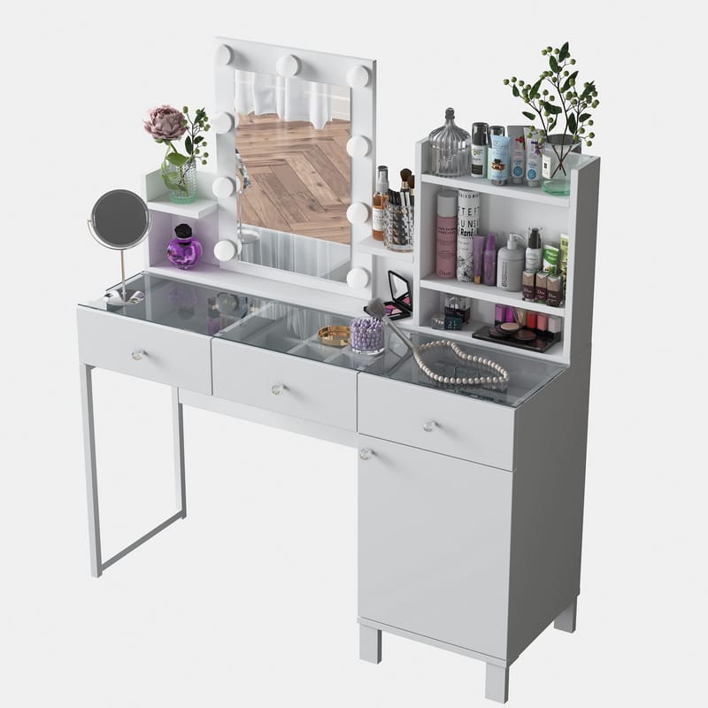 Meikkipöytä Wallxpert Hyla BJ139 (120 x 136,8 x 40 cm) valkoinen - Valkoinen - Huonekalut - Pöytä & ruokailuryhmä - Meikki- & kampauspöydät - Meikkipöytä valolla