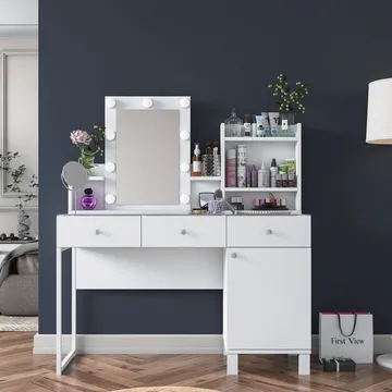 Meikkipöytä Wallxpert Hyla BJ139 (120 x 136,8 x 40 cm) valkoinen - Valkoinen - Huonekalut - Pöytä & ruokailuryhmä - Meikki- & kampauspöydät - Meikkipöytä valolla