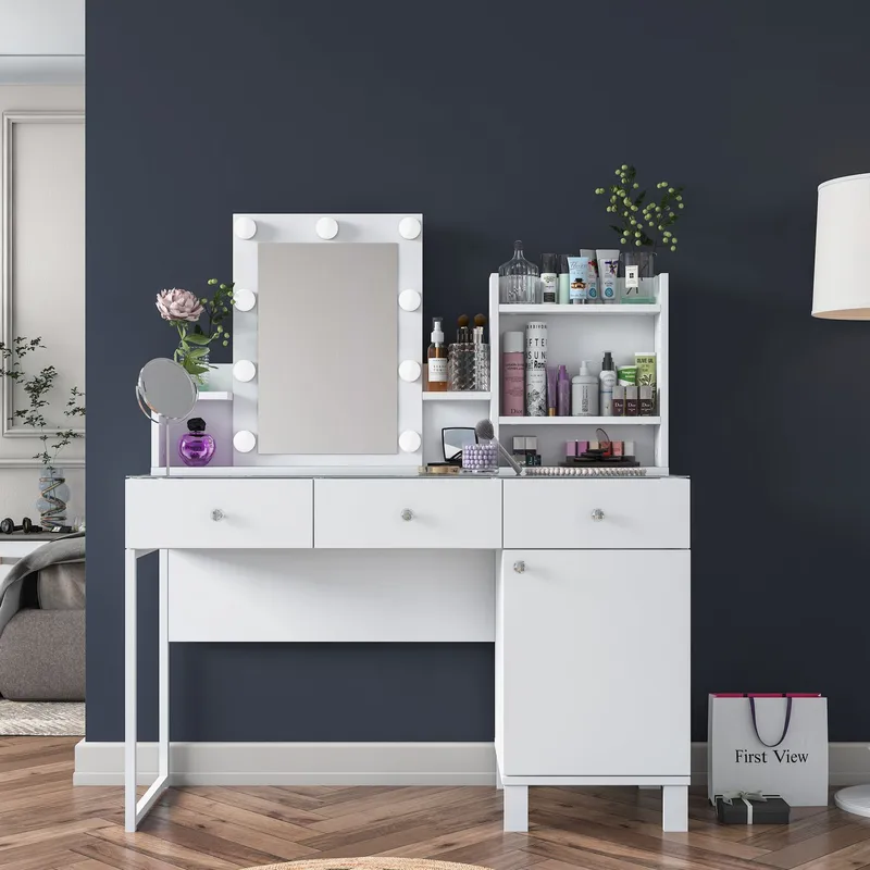 Meikkipöytä Wallxpert Hyla BJ139 (120 x 136,8 x 40 cm) valkoinen - Valkoinen - Huonekalut - Pöytä & ruokailuryhmä - Meikki- & kampauspöydät - Meikkipöytä valolla
