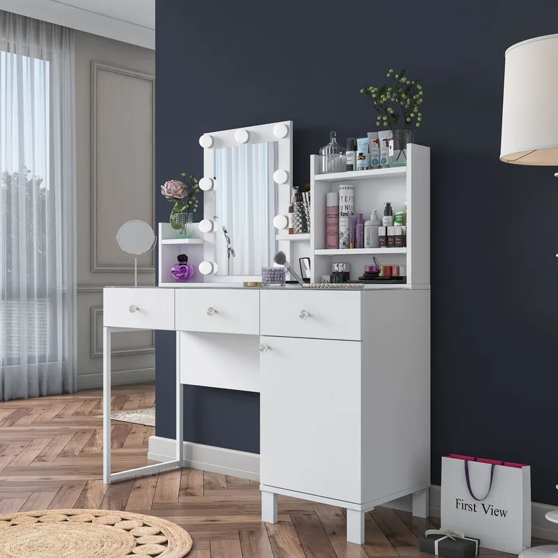 Meikkipöytä Wallxpert Hyla BJ139 (120 x 136,8 x 40 cm) valkoinen - Valkoinen - Huonekalut - Pöytä & ruokailuryhmä - Meikki- & kampauspöydät - Meikkipöytä valolla