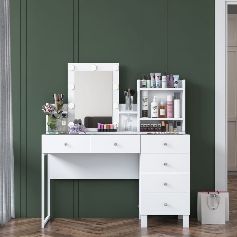 Meikkipöytä Wallxpert Hyla BJ141 (120 x 136,8 x 40 cm) valkoinen - Valkoinen - Huonekalut - Pöytä & ruokailuryhmä - Meikki- & kampauspöydät - Meikkipöytä valolla