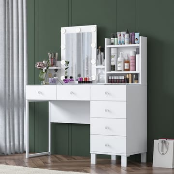 Meikkipöytä Wallxpert Hyla BJ141 (120 x 136,8 x 40 cm) valkoinen - Valkoinen - Huonekalut - Pöytä & ruokailuryhmä - Meikki- & kampauspöydät - Meikkipöytä valolla