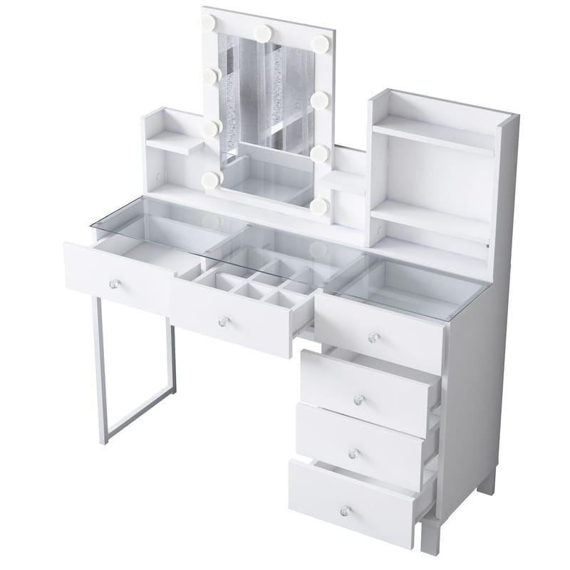 Meikkipöytä Wallxpert Hyla BJ141 (120 x 136,8 x 40 cm) valkoinen - Valkoinen - Huonekalut - Pöytä & ruokailuryhmä - Meikki- & kampauspöydät - Meikkipöytä valolla