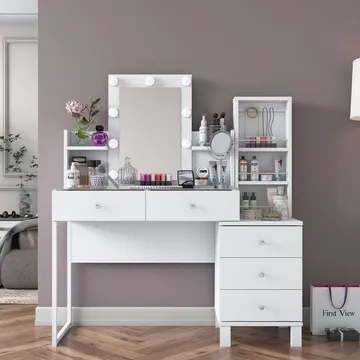 Meikkipöytä Wallxpert Hyla BJ153 (120 x 136,8 x 40 cm) valkoinen - Valkoinen - Huonekalut - Pöytä & ruokailuryhmä - Meikki- & kampauspöydät - Meikkipöytä valolla