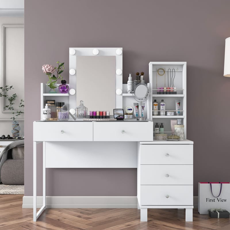 Meikkipöytä Wallxpert Hyla BJ153 (120 x 136,8 x 40 cm) valkoinen - Valkoinen - Huonekalut - Pöytä & ruokailuryhmä - Meikki- & kampauspöydät - Meikkipöytä valolla