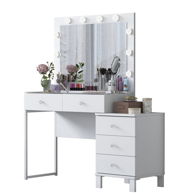 Meikkipöytä Wallxpert Isla Shelf BJ150 (120 x 141,8 x 40 cm) Valkoinen - Valkoinen - Huonekalut - Pöytä & ruokailuryhmä - Meikki- & kampauspöydät - Meikkipöytä valolla